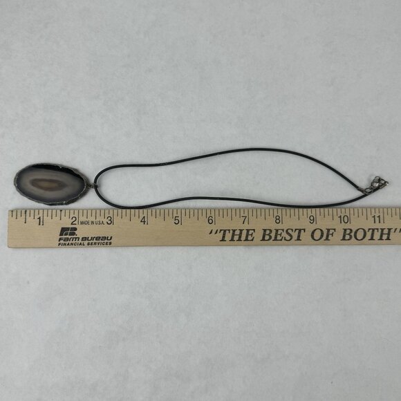 Natural Agate Slice Pendant Necklace Black Cord 18" Lobster Clasp Artisan - Picture 8 of 10